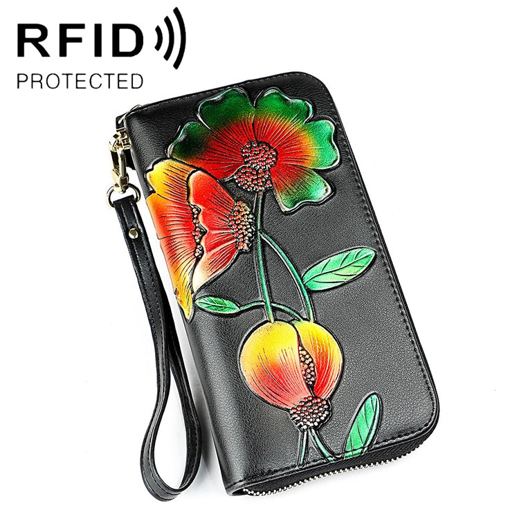 907 Borsa per cellulare con portamonete a mano di grande capacità con motivo floreale RFID antimagnetico con slot per carte