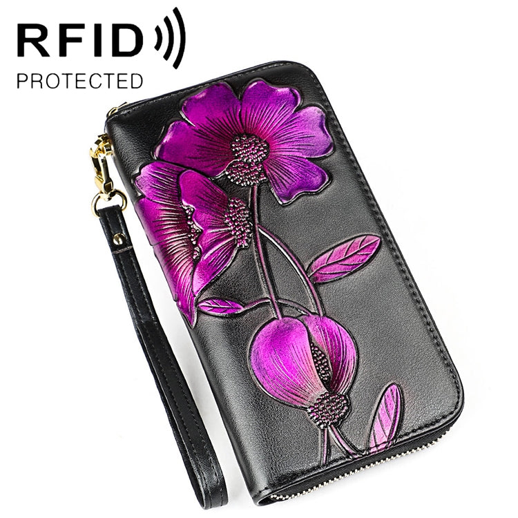 907 Borsa per cellulare con portamonete a mano di grande capacità con motivo floreale RFID antimagnetico con slot per carte