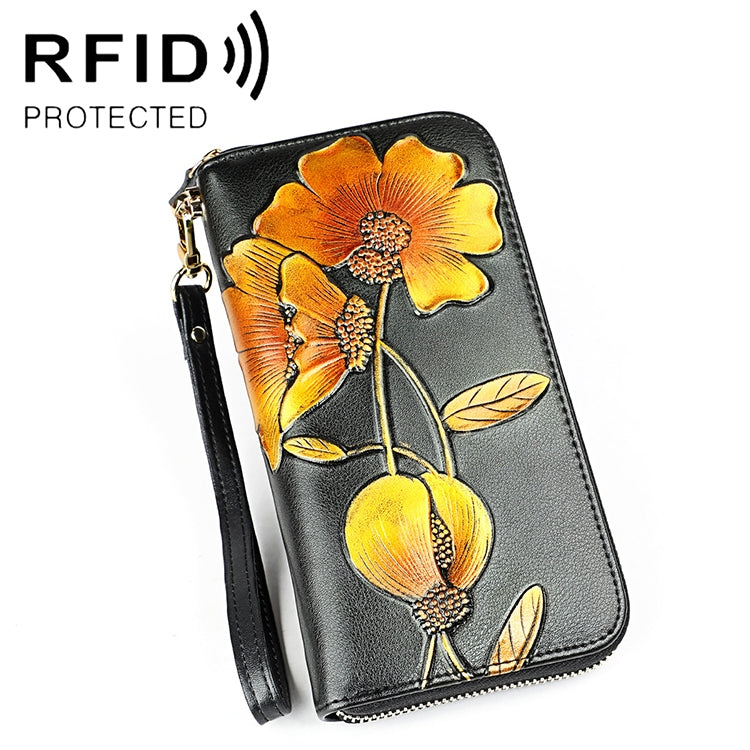 907 Borsa per cellulare con portamonete a mano di grande capacità con motivo floreale RFID antimagnetico con slot per carte