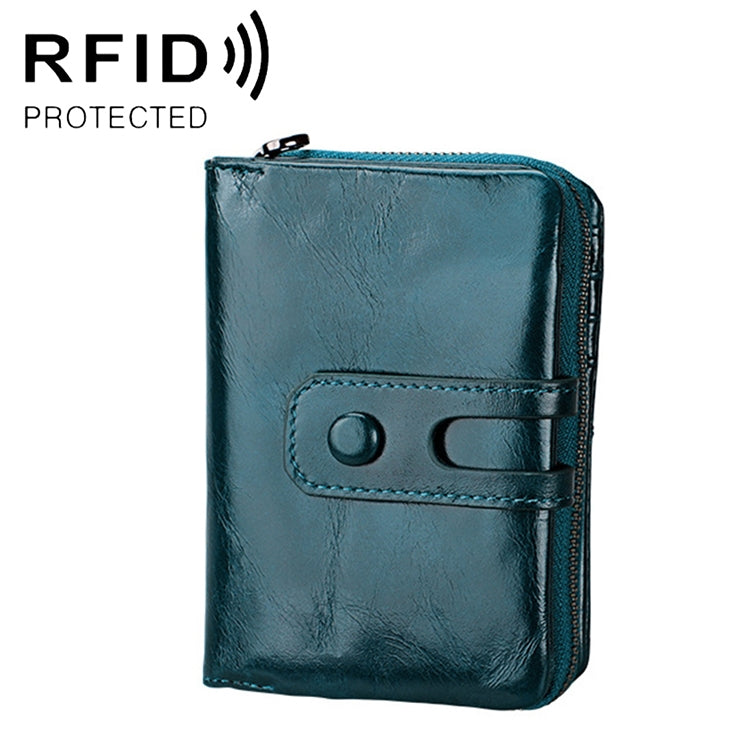 Portafoglio con cerniera in pelle Crazy Horse RFID antimagnetico