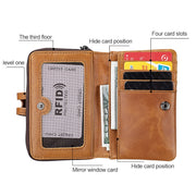 Portafoglio con cerniera in pelle Crazy Horse RFID antimagnetico