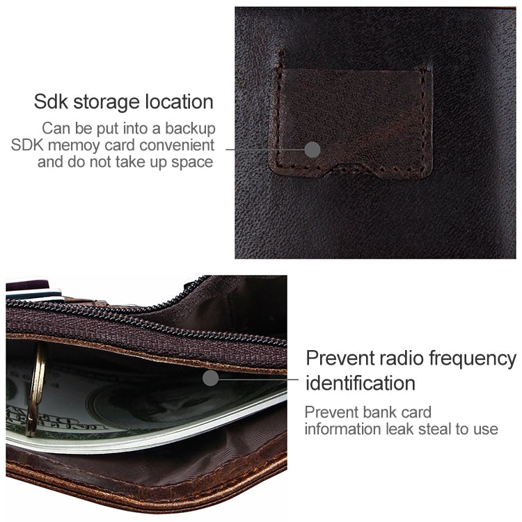 8232 Portafoglio da uomo in pelle cerata a olio antimagnetico RFID con portacarte staccabile, 8232