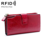 8236 Portafoglio da donna in pelle cerata a olio multifunzione RFID antimagnetico Borsa di grande capacità