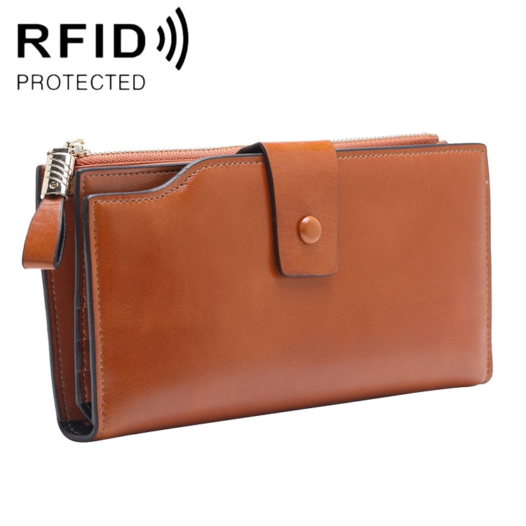 8236 Portafoglio da donna in pelle cerata a olio multifunzione RFID antimagnetico Borsa di grande capacità