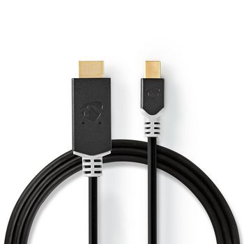 Mini DisplayPort Cable | DisplayPort 1.4 | Mini DisplayPort Male | HDMI™ Connector | 48Gbps | Gold Plated | 2.00 m | Round | PVC | Anthracite | Polybag