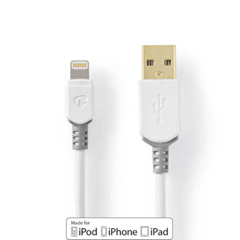 Lightning Cable | USB 2.0 | Apple Lightning 8-Pin | USB-A Male | 480Mbps | Gold Plated | 1.00 m | Round | PVC | Grey/White | Box