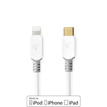 Lightning Cable | USB 2.0 | Apple Lightning 8-Pin | USB-C™ Male | 480Mbps | Gold Plated | 2.00 m | Round | PVC | White | Window Box