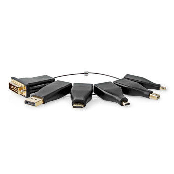 HDMI™ Adapter | DisplayPort Male / DVI-D 24+1-Pin Male / HDMI™ Micro Connector / HDMI™ Mini Connector / Mini DisplayPort Male / USB-C™ Male | HDMI™ Output | Gold Plated | Straight | PVC | Black | 1pcs | Box