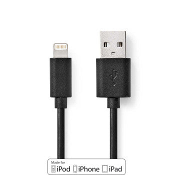 Lightning Cable | USB 2.0 | Apple Lightning 8-Pin | USB-A Male | 480 Mbps | Nickel Plated | 1.00 m | Round | PVC | Black | Box