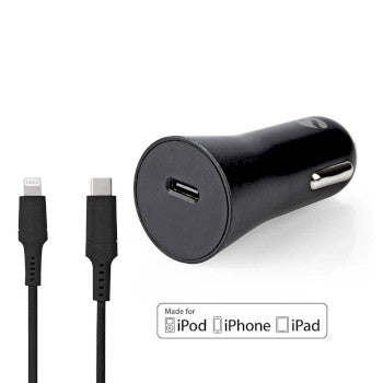 Car Charger | 20 W | 1.67 / 2.22 / 3.0 A | Number of outputs: 1 | Port type: USB-C™ | Lightning 8-Pin (Loose) Cable | 1.00 m | Automatic Voltage Selection