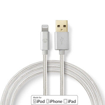 Lightning Cable | USB 2.0 | Apple Lightning 8-Pin | USB-A Male | 480 Mbps | Gold Plated | 1.00 m | Round | Braided / Nylon | Aluminium | Cover Window Box