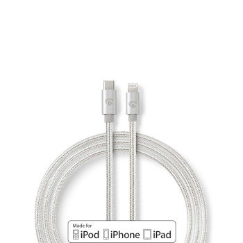 Lightning Cable | USB 2.0 | Apple Lightning 8-Pin | USB-C™ Male | 480 Mbps | Gold Plated | 1.00 m | Round | Braided / Nylon | Aluminium / Silver | Cover Window Box