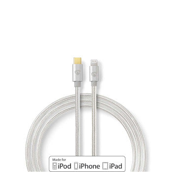 Lightning Cable | USB 2.0 | USB-C™ Male | Apple Lightning 8-Pin | 480 Mbps | Gold Plated | 2.00 m | Round | Braided / Nylon | Aluminium | Cover Window Box