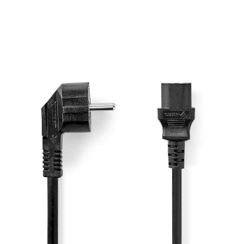 Power Cable | Plug with earth contact male | IEC-320-C13 | Angled | Straight | Nickel Plated | 10.0m | Round | PVC | Black | Label