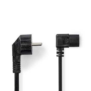 Power Cable | Plug with earth contact male | IEC-320-C13 | Angled | Angled | Nickel Plated | 10.0m | Round | PVC | Black | Label