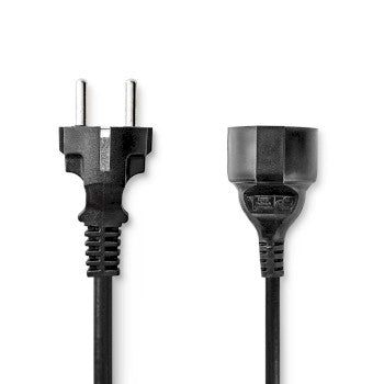 Power Cable | Plug with earth contact male | Plug with earth contact female | Straight | Straight | Nickel Plated | 5.00 m | Round | PVC | Black | Label