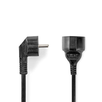 Power Cable | Plug with earth contact male | Plug with earth contact female | Angled | Straight | Nickel Plated | 5.00 m | Round | PVC | Black | Label