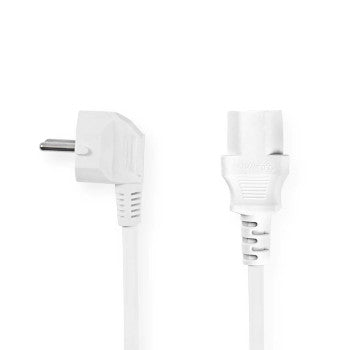 Power Cable | Plug with earth contact male | IEC-320-C13 | Angled | Straight | Nickel Plated | 10.0m | Round | PVC | White | Box