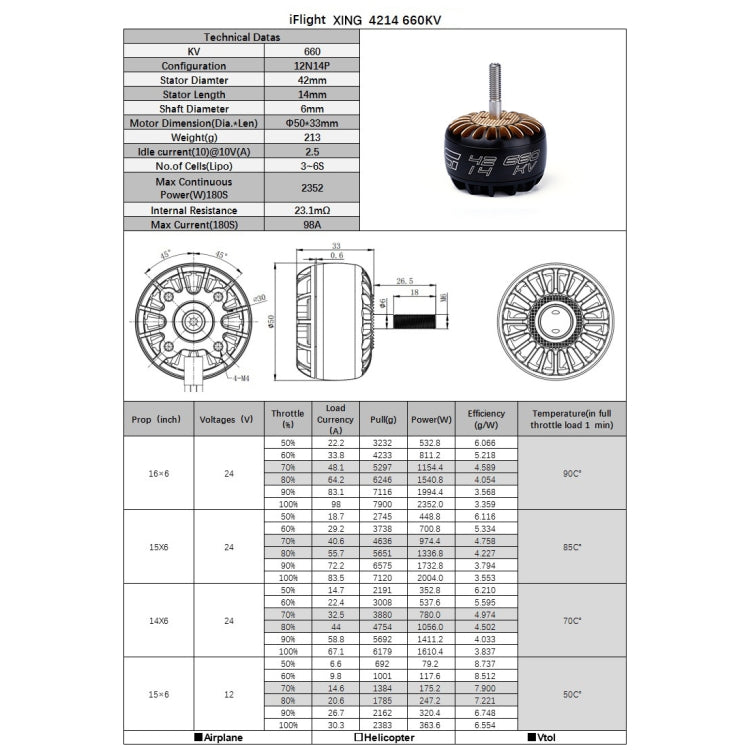 4 PZ iFlight XING T4214 400KV Motore UAV Classe X Grande 12N14P FPV Motore CNC senza spazzole, T4214 660KV, T4214 400KV