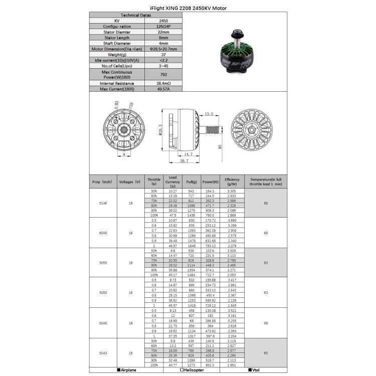 Motore brushless CNC RC iFlight XING 2208 1800KV da 4 pezzi per drone da corsa RC fai-da-te, 2208 2450KV Green, 2208 1800KV