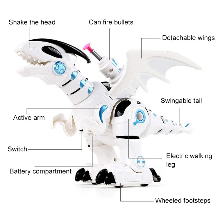 Dinosauro da combattimento elettrico meccanico per bambini, modello di dinosauro, supporto per camminare, illuminazione, suono e lancio di proiettili morbidi