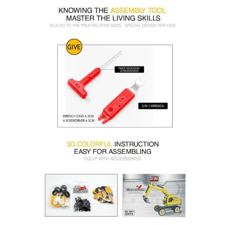 MoFun SW-007 Blocchi di assemblaggio per escavatore in acciaio inossidabile fai-da-te da 502 pezzi, SW-007 Excavator