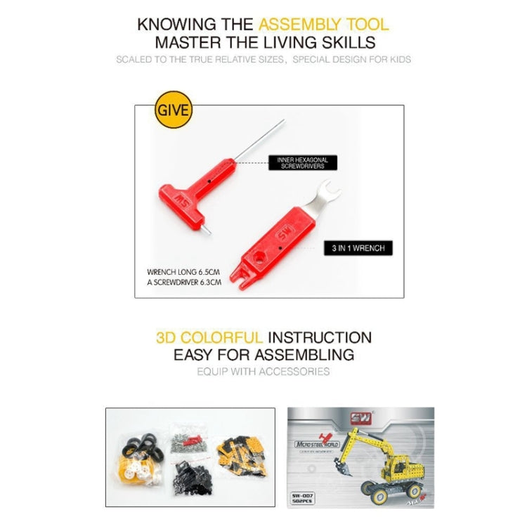 MoFun SW-007 Blocchi di assemblaggio per escavatore in acciaio inossidabile fai-da-te da 502 pezzi, SW-007 Excavator