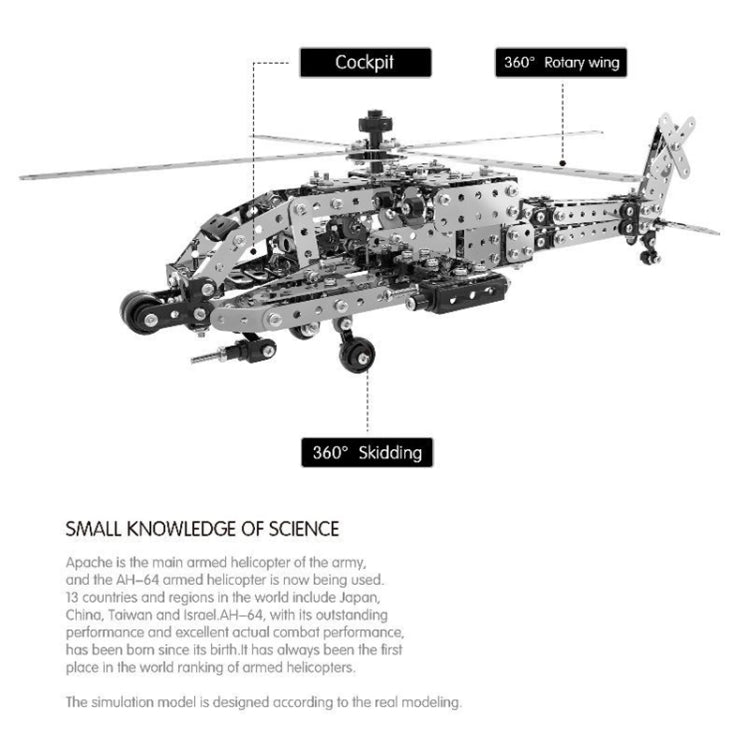 MoFun SW-021 Blocchi di assemblaggio per elicotteri da combattimento AH-64 in acciaio inossidabile fai-da-te, SW-021 AH-64 Helicopter Gunship