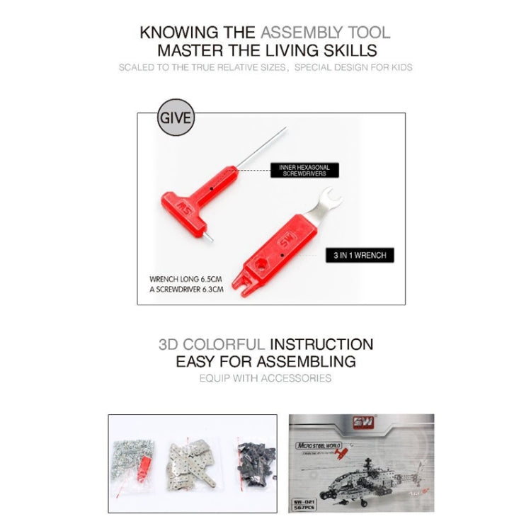 MoFun SW-021 Blocchi di assemblaggio per elicotteri da combattimento AH-64 in acciaio inossidabile fai-da-te, SW-021 AH-64 Helicopter Gunship