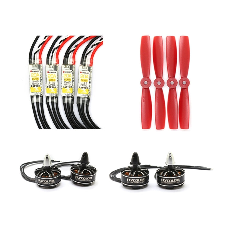 Set di alimentazione serie Flycolor Raptor, include 4 regolatori di velocità 20A + 4 motori 2300KV + 4 eliche 5045, 2300KV