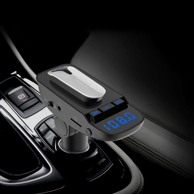 ER9 Kit per auto con chiamate in vivavoce 2 in 1 Auricolare Bluetooth senza fili Caricatore doppio USB Trasmettitore FM Lettore musicale MP3, ER9