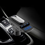 ER9 Kit per auto con chiamate in vivavoce 2 in 1 Auricolare Bluetooth senza fili Caricatore doppio USB Trasmettitore FM Lettore musicale MP3, ER9