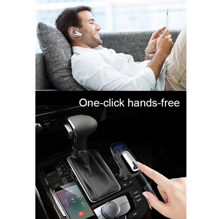 ER9 Kit per auto con chiamate in vivavoce 2 in 1 Auricolare Bluetooth senza fili Caricatore doppio USB Trasmettitore FM Lettore musicale MP3, ER9