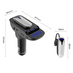 ER9 Kit per auto con chiamate in vivavoce 2 in 1 Auricolare Bluetooth senza fili Caricatore doppio USB Trasmettitore FM Lettore musicale MP3, ER9