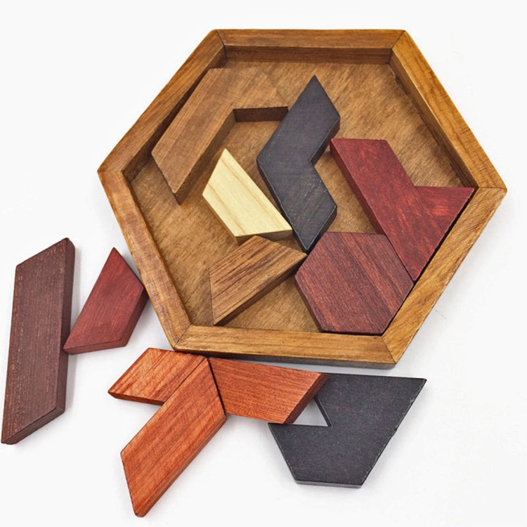 Giocattoli in legno per bambini Puzzle esagonale Puzzle a forma di anomalia geometrica Tangram