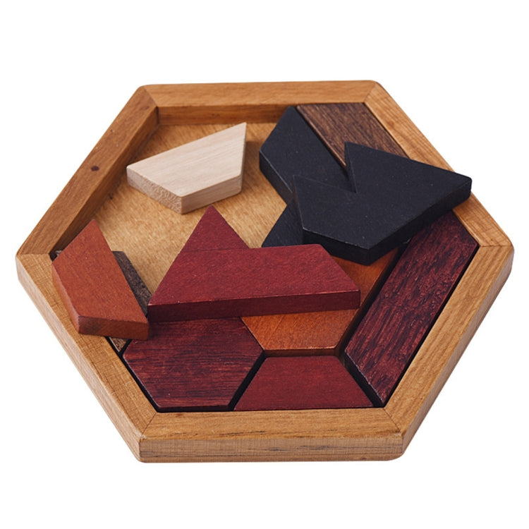 Giocattoli in legno per bambini Puzzle esagonale Puzzle a forma di anomalia geometrica Tangram