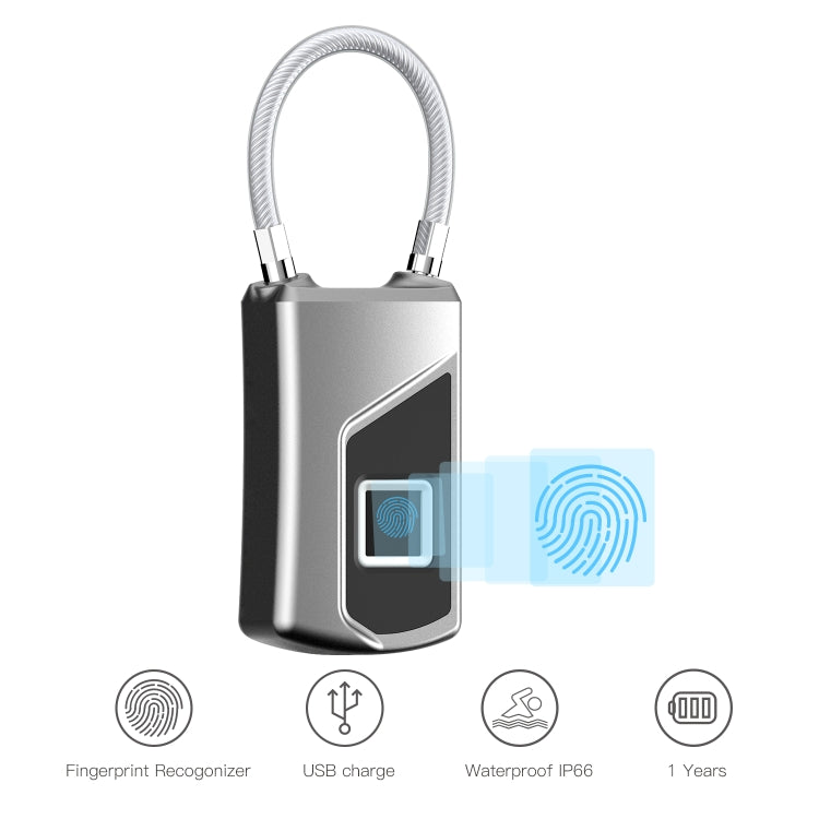 Anytek Ricarica USB Impermeabile Antifurto Senza password Lucchetto per impronte digitali elettricamente intelligente Dimensioni: 3,2 cm × 3,5 cm × 9 cm, Anytek USB Charging Padlock