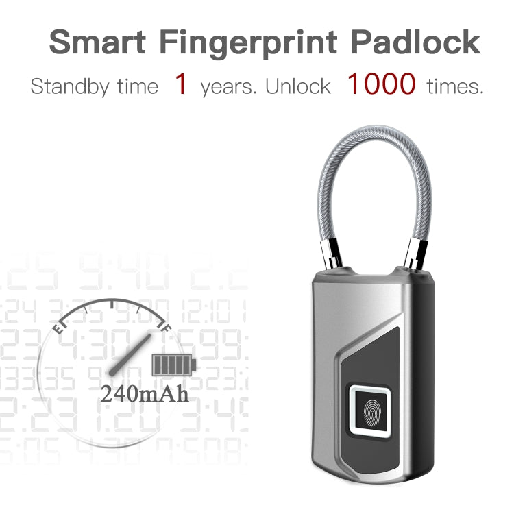 Anytek Ricarica USB Impermeabile Antifurto Senza password Lucchetto per impronte digitali elettricamente intelligente Dimensioni: 3,2 cm × 3,5 cm × 9 cm, Anytek USB Charging Padlock