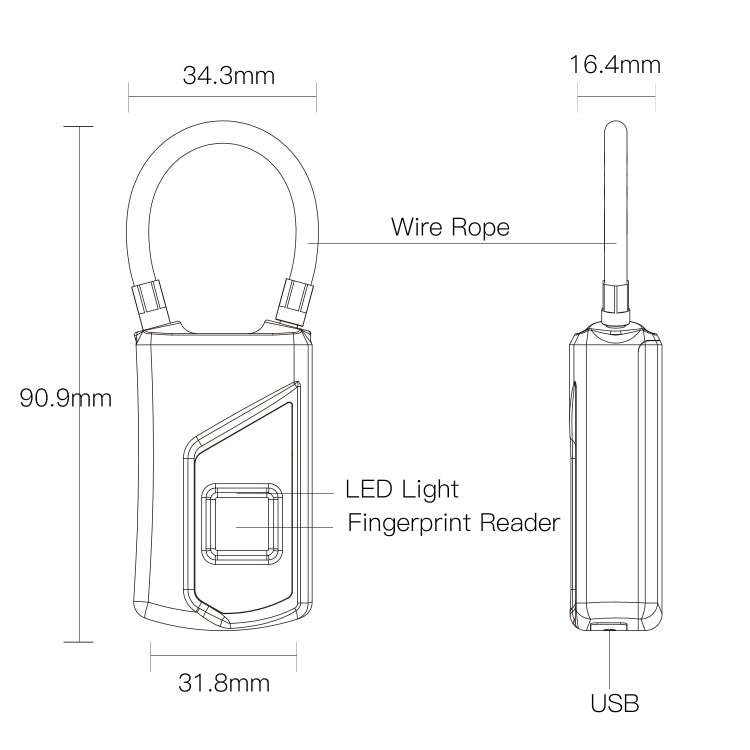 Anytek Ricarica USB Impermeabile Antifurto Senza password Lucchetto per impronte digitali elettricamente intelligente Dimensioni: 3,2 cm × 3,5 cm × 9 cm, Anytek USB Charging Padlock