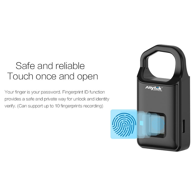 Piccolo lucchetto con rilevamento delle impronte digitali a semiconduttore di ricarica micro USB Anytek P4 3,7 V, P4