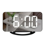 TS-8201-W Orologio da tavolo multifunzionale con specchio per trucco a LED, allarme elettronico fotosensibile automatico