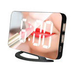 TS-8201-W Orologio da tavolo multifunzionale con specchio per trucco a LED, allarme elettronico fotosensibile automatico