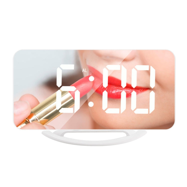 TS-8201-W Orologio da tavolo multifunzionale con specchio per trucco a LED, allarme elettronico fotosensibile automatico