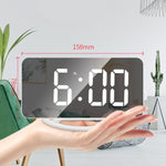 TS-8201-W Orologio da tavolo multifunzionale con specchio per trucco a LED, allarme elettronico fotosensibile automatico