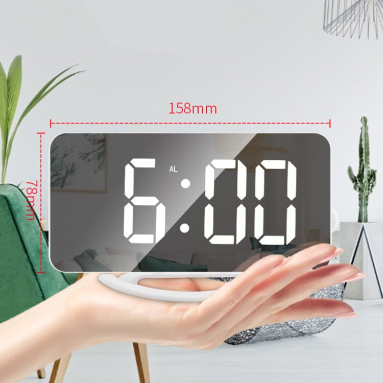 TS-8201-W Orologio da tavolo multifunzionale con specchio per trucco a LED, allarme elettronico fotosensibile automatico