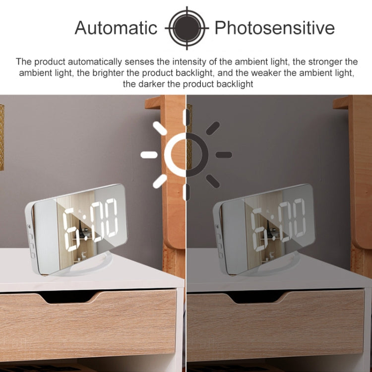 TS-8201-W Orologio da tavolo multifunzionale con specchio per trucco a LED, allarme elettronico fotosensibile automatico
