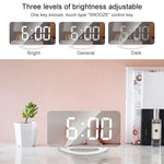 TS-8201-W Orologio da tavolo multifunzionale con specchio per trucco a LED, allarme elettronico fotosensibile automatico