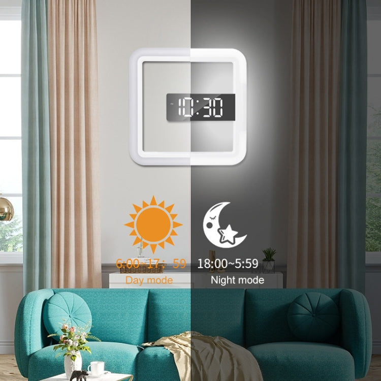 TS-S28-W Termometro quadrato RGB multifunzione Sveglia digitale Orologio da parete cavo a specchio a LED, RGB Thermometer  Clock