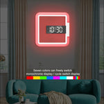 TS-S28-W Termometro quadrato RGB multifunzione Sveglia digitale Orologio da parete cavo a specchio a LED, RGB Thermometer  Clock