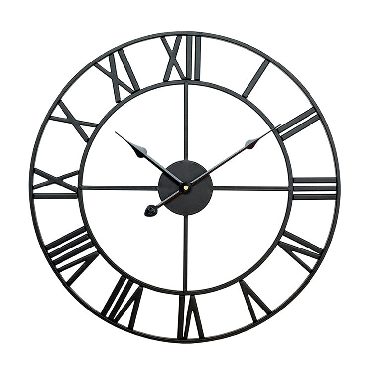 Orologio da parete decorativo muto con numeri romani rotondi in ferro da salotto retrò da 45 cm, 45cm